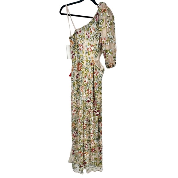 Mac Duggal One Shoulder Floral Embellished Gown Nude Multi Size 10 NWT - Picture 12 of 12